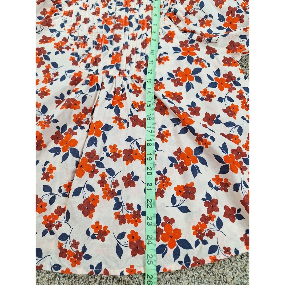 Elizabeth and James Floral Pintuck Cotton Blouse Orange Navy Cream Small - Picture 7 of 8